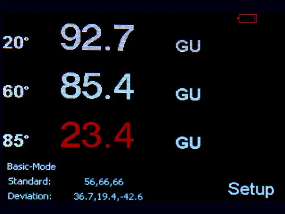 glossmeter test screen